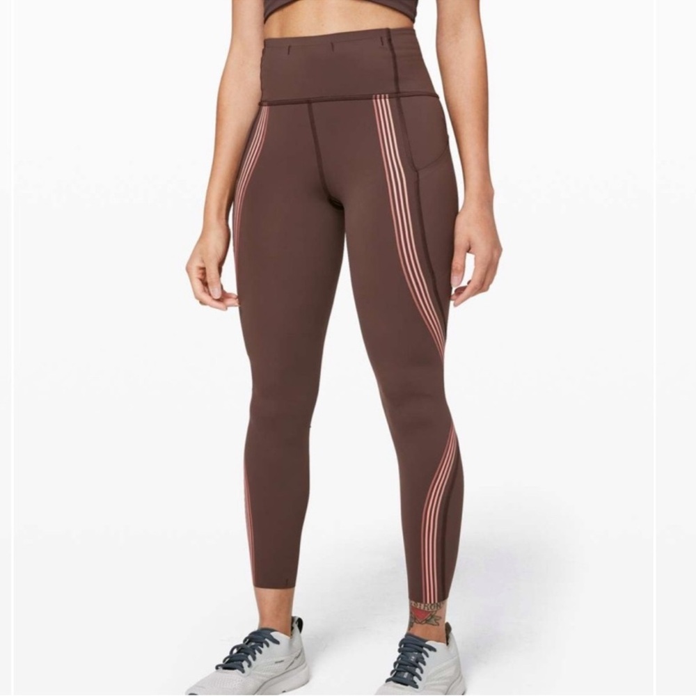 Lululemon Speed Light Tight 25” Leggings Mauve with Pink Stripes- size 10